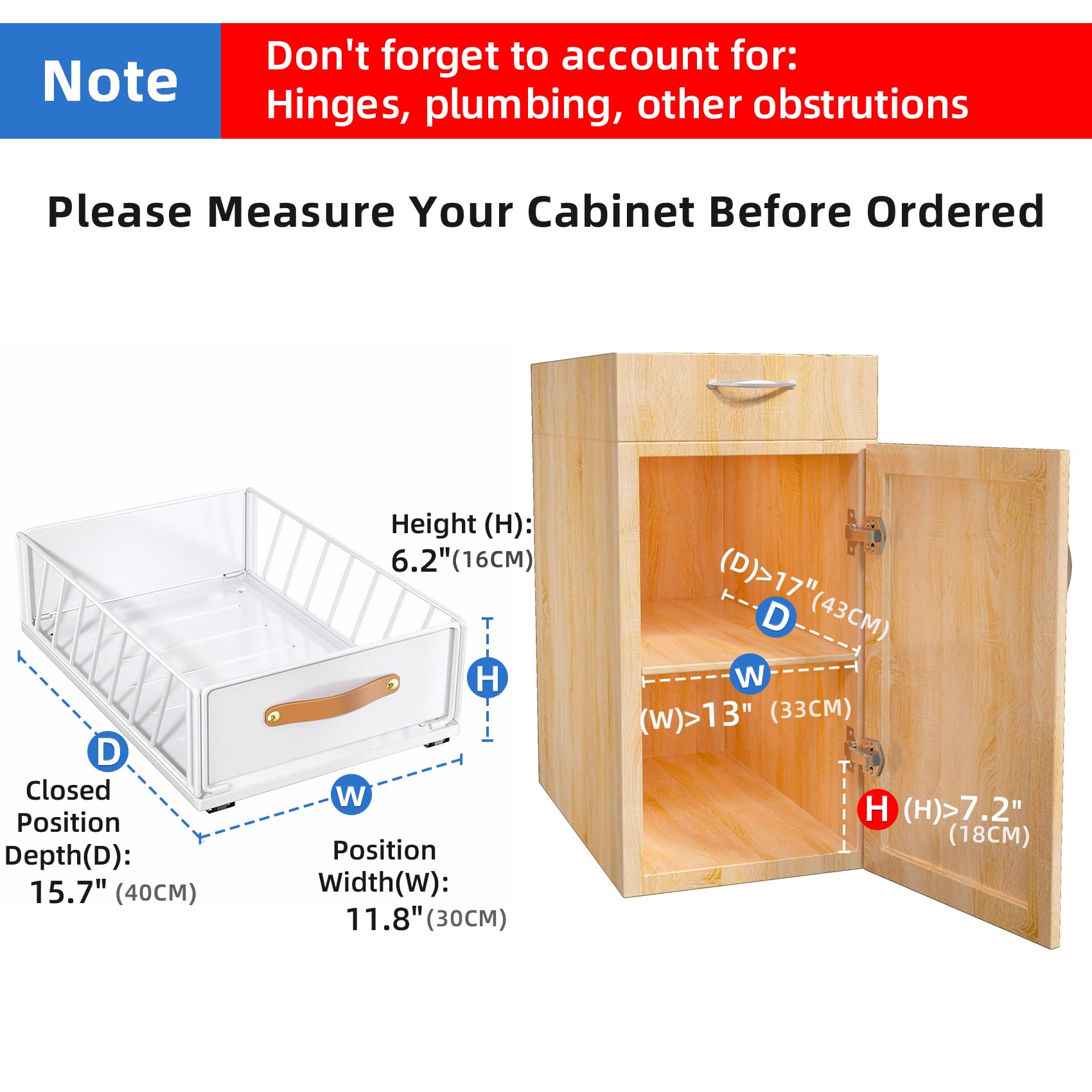 Pull out Cabinet Organizer Fixed with Adhesive Nano Film,Heavy Duty Slide out Pantry Shelves Drawer Storage,Sliding Mesh Cabinet Basket with Handle for Kitchen, Bathroom,Home, 11.8W"X 15.7D"X6.2"H