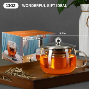 PARACITY Tea Cup with Infuser and lid, Glass Tea Cup of Heat Resistant Glass, 13oz Tea Mug, Clear Teacup for Loose Tea, Blooming Tea, Tea Bag, Tea Cup with Strainer for Family Daily