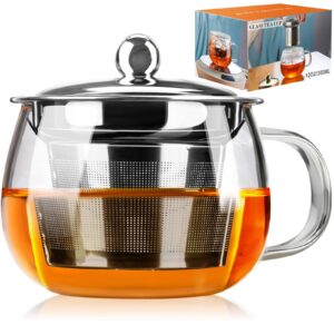 paracity tea cup with infuser and lid, glass tea cup of heat resistant glass, 13oz tea mug, clear teacup for loose tea, blooming tea, tea bag, tea cup with strainer for family daily