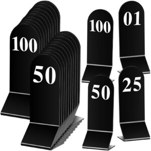 geetery 100 pcs acrylic table numbers 1-100 double sided table number cards wedding table number stands restaurant table tent table number signs for party banquets supplies, 2.36 x 6.3 inch (black)