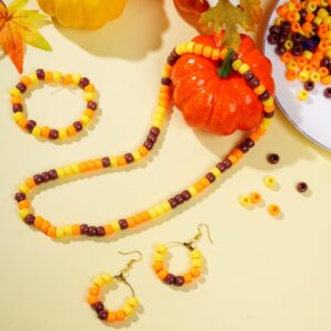 1000 Pcs Fall Thanksgiving Beads Assorted Opaque Round Plastic Beads for Home Decor Necklaces Bracelets Earrings DIY Crafts (Brown Orange Yellow)