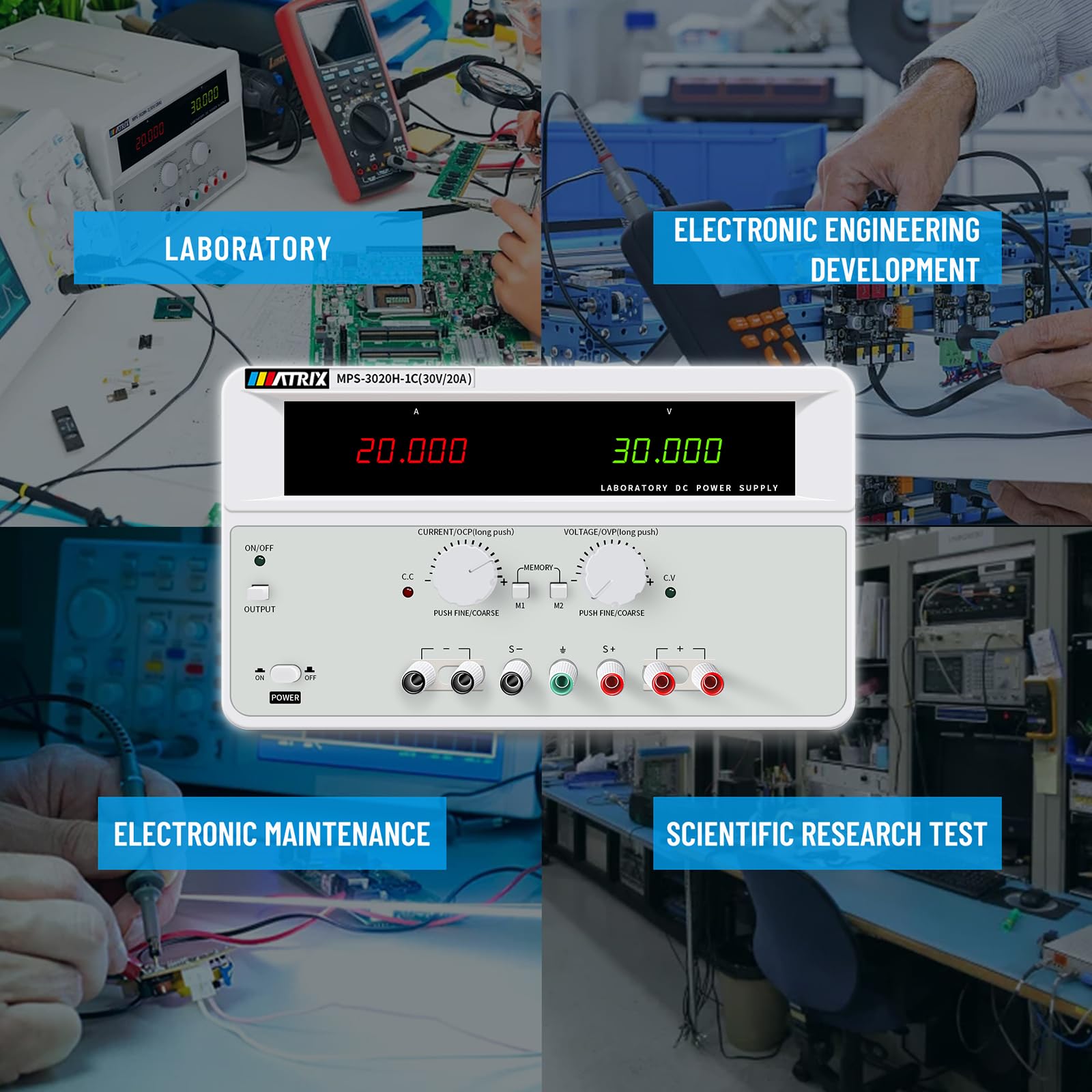 DC Power Supply Variable 30V 20A, Single Channel Linear Bench DC Power Supply High Precision with Voltage Compensation, Adjustable Power Supply with 3 Interface USB/RS232/RS485(MPS-3020H-1C)