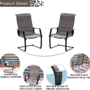 Festival Depot 2 Pieces Patio Chairs Spring Motion Textilene Weather Resistant Metal Outdoor Furniture for Lawn Garden Balcony Pool Backyard