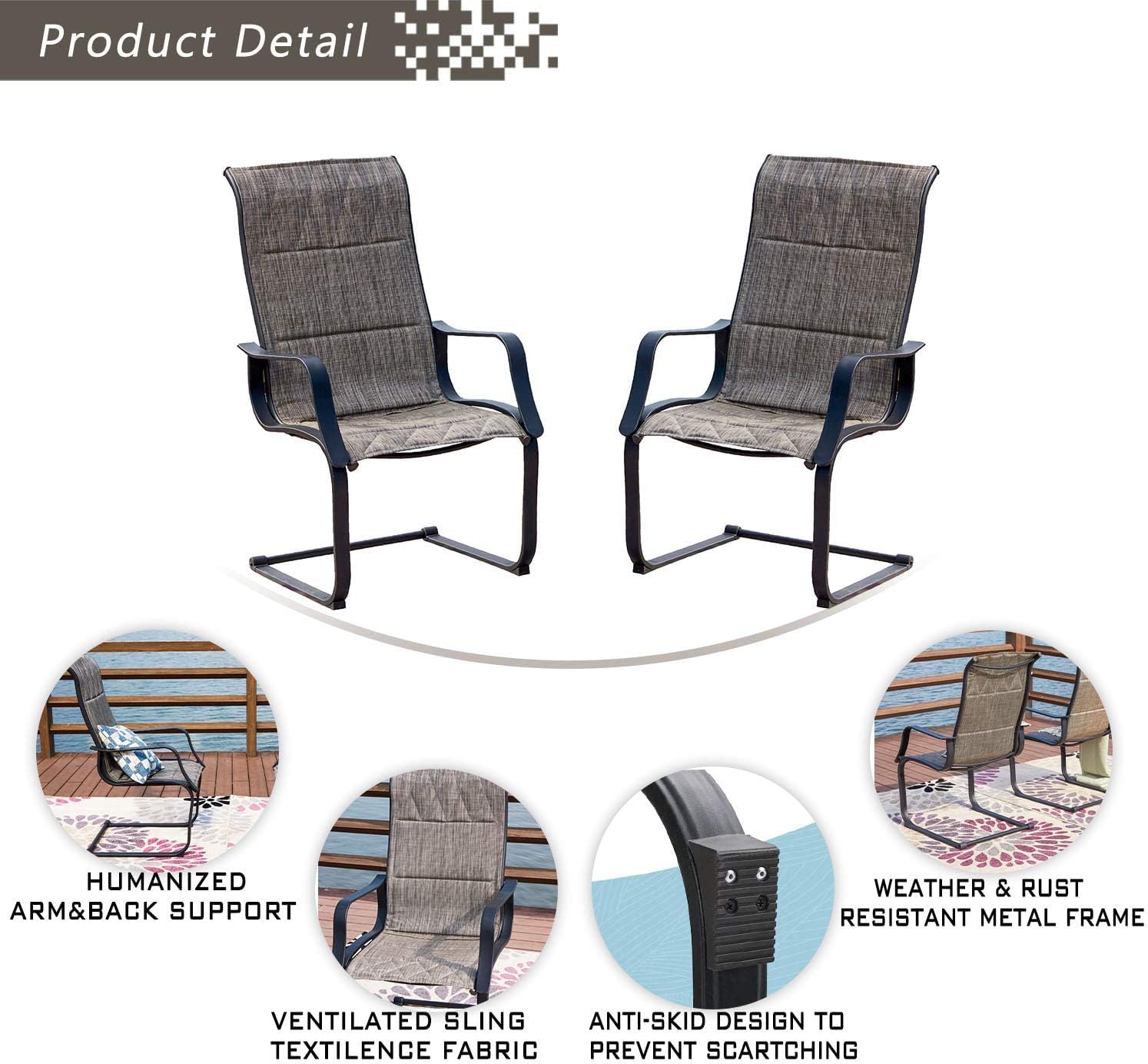 Festival Depot 2 Pieces Patio Chairs Spring Motion Textilene Weather Resistant Metal Outdoor Furniture for Lawn Garden Balcony Pool Backyard