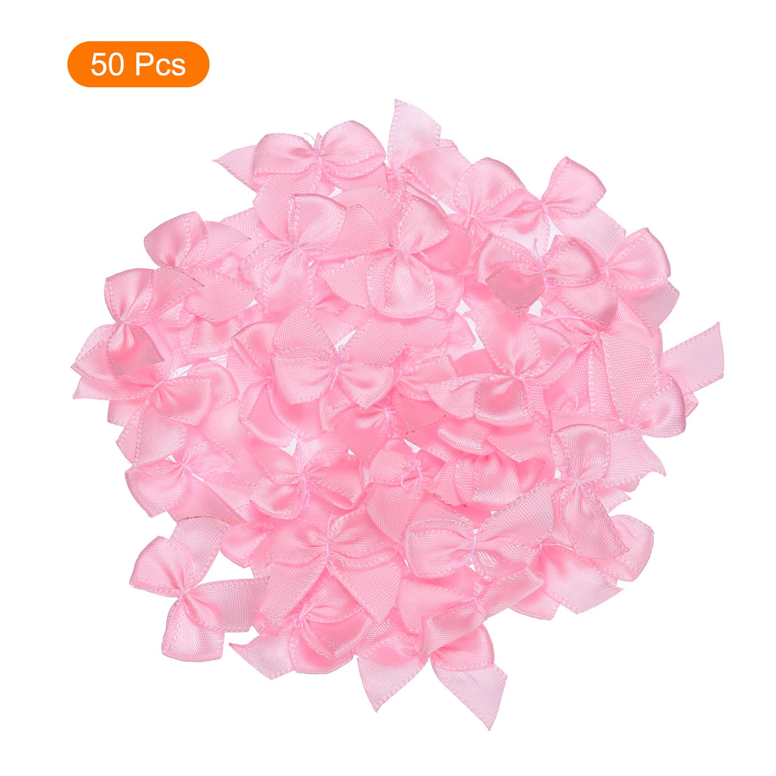 MECCANIXITY 50Pcs Mini Ribbon Bow 1" Mini Fabric Satin Ribbon Flower Bows for Craft DIY Sewing Wedding Birthday Party Pink