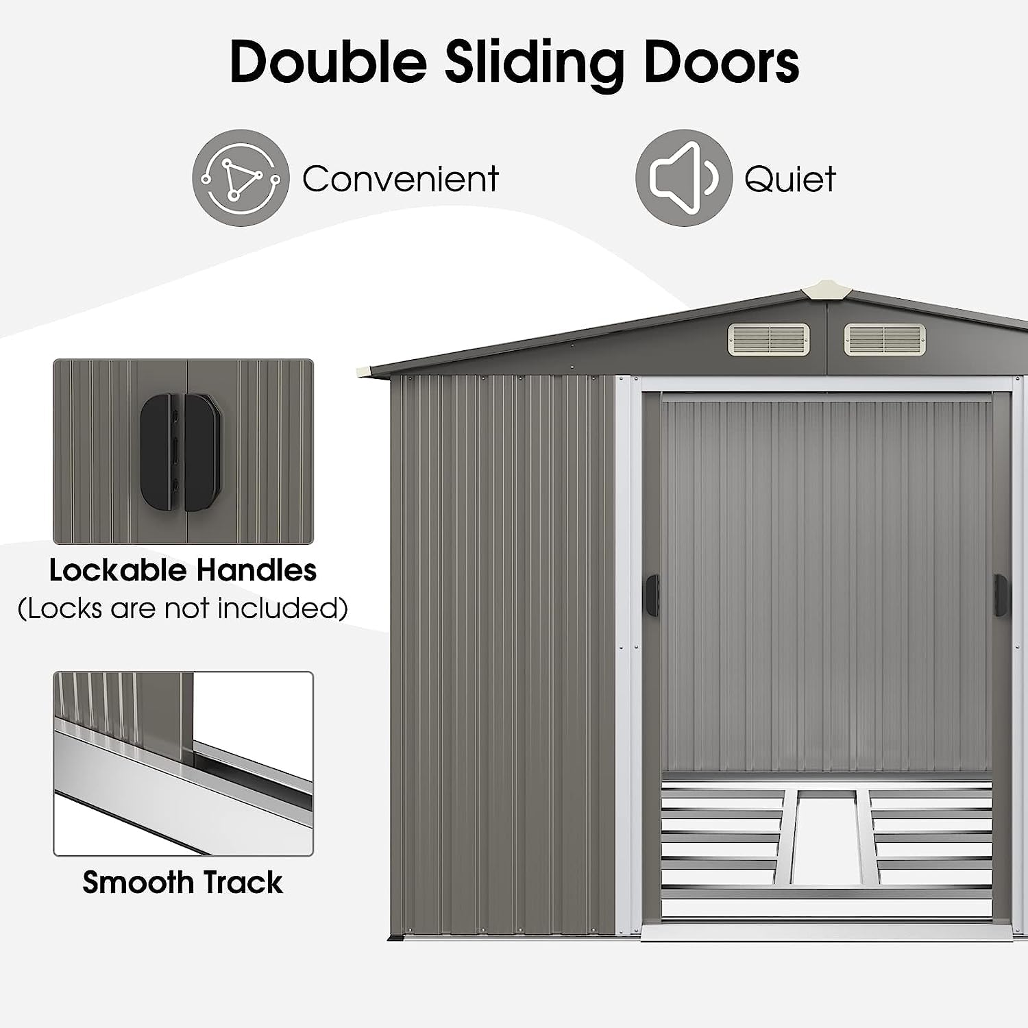 Goplus 8.5’ x 6.8’ x 6’ Outdoor Storage Shed, Weather-Resistant Utility Storage House w/Foundation, 4 Air Vents, Double Doors & Ramp, Galvanized Steel Tool Shed for Garden, Lawn, Patio, Yard