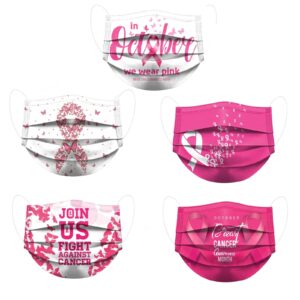 gogciao breast cancer awareness accessories disposable face cover with designs for women,pink ribbon printed pattern with nose wire,50pcs