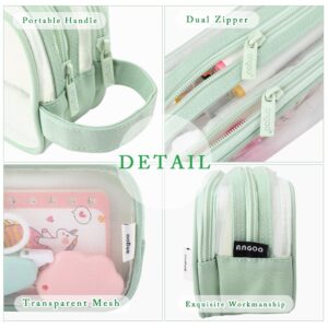 iSuperb Clear Pencil Case Handheld Pen Bag Transparent Makeup Bag Multifunction Pencil Pouch for Business Travel Office Adult (Green)