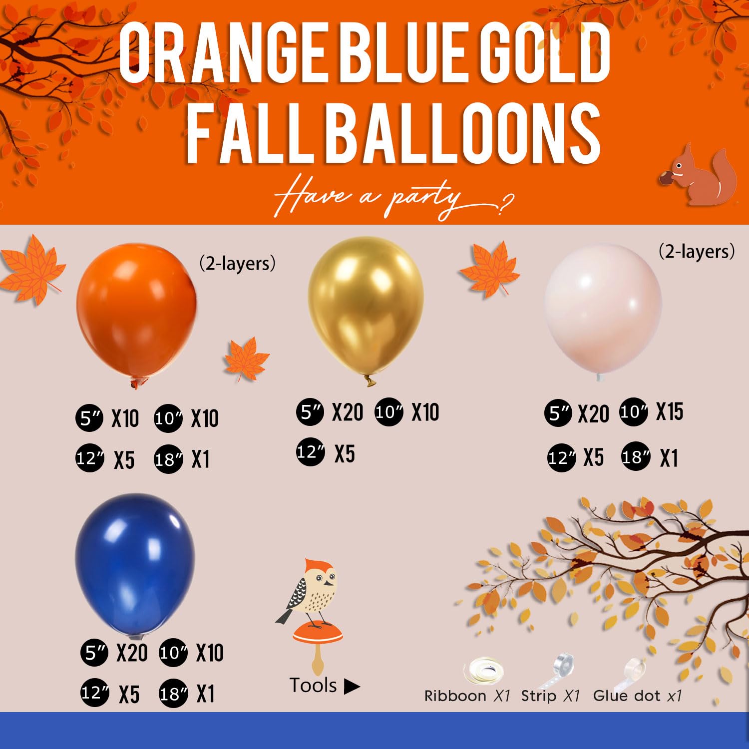 Fall Balloon Garland kit 140pcs double stuffed Burnt Orange Cream peach Gold Navy blue balloons for Autumn Boho Baby Shower Bridal Shower fall in love engagement party decorations