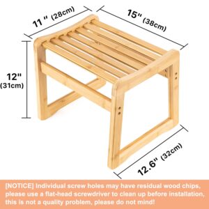 Sansnow Bamboo Stool for Living Room/Bathroom, Resilient Bamboo Strip Chair Bedroom, Detachable Wooden Stool for Kids 12" Heigh, Bamboo