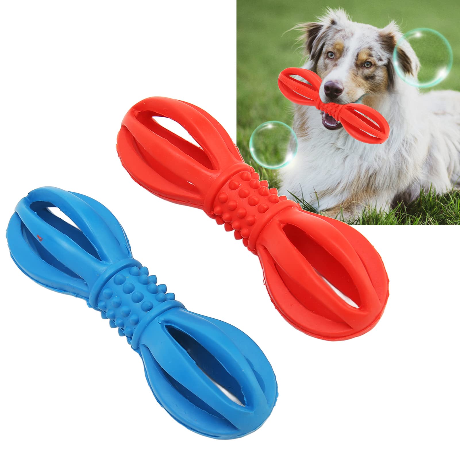 2Pcs Rubber Dog Chew Toy, 1.2x4.7in Interactive Fetch Dog Toy Hollow Dumbbell Toy Tough Puppy Teething Toys for Small Medium Large Dogs