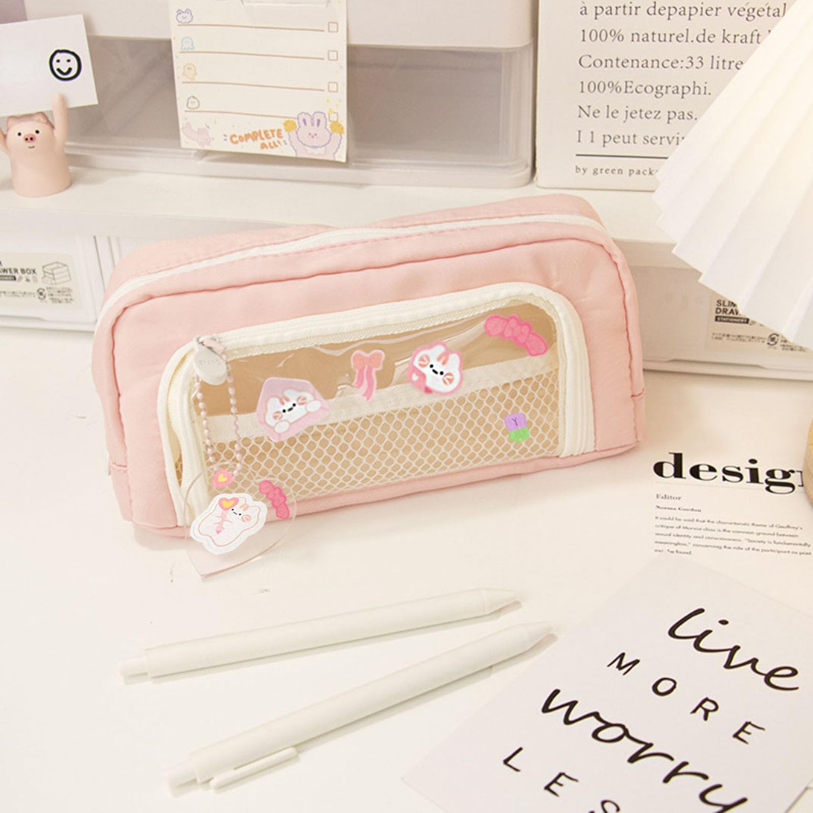 Kawaii Pencil Case Cute Pencil Case Aesthetic Cute Pencil Pouch Cute Stationary Kawaii School Supplies for Teen Girls (Pink)…