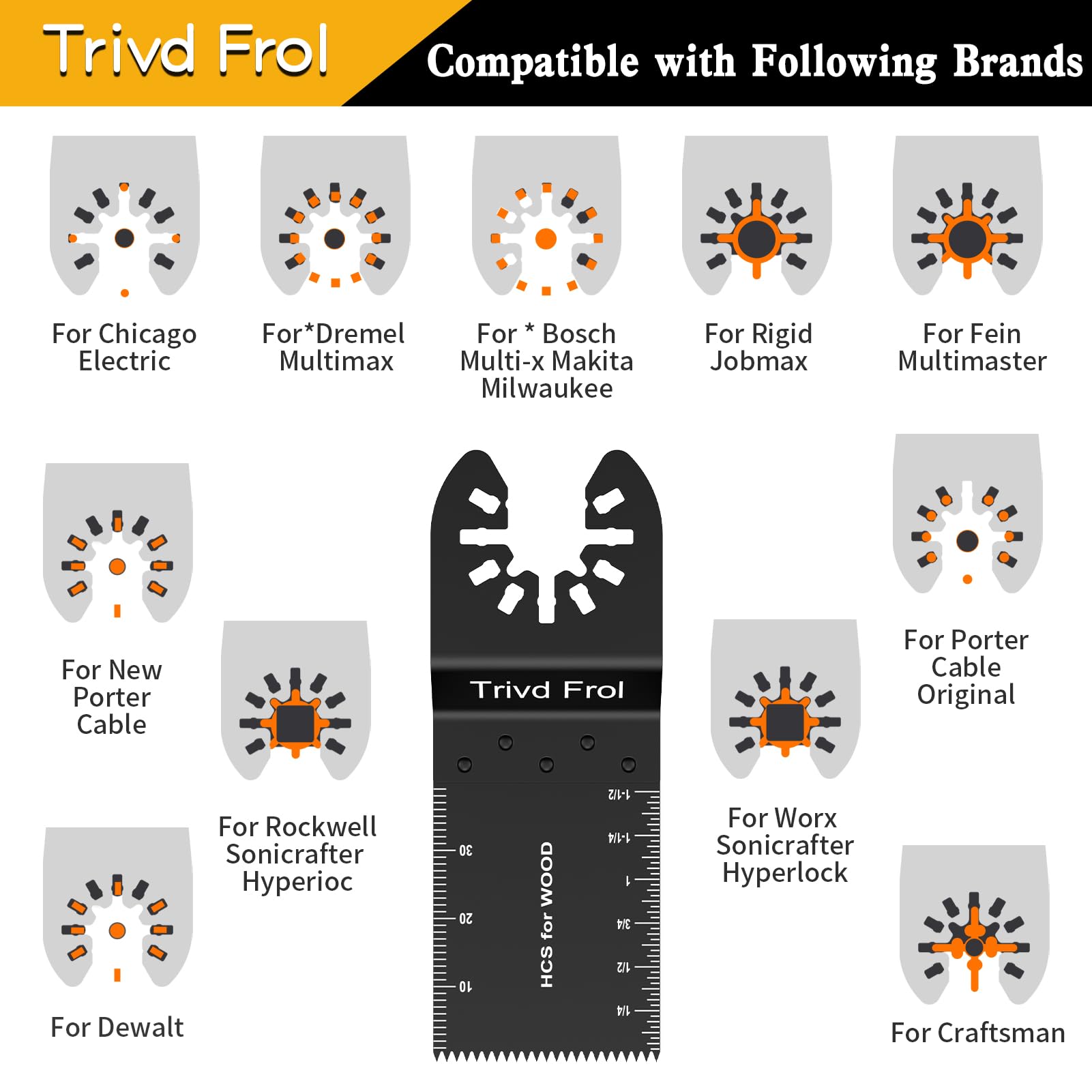 Trivd Frol 50PCS Oscillating Saw Blades, Professional Universal Titanium Multitool Blades for Wood Plastics Metal, Quick Release Multi Tool Blades Kits Fit Dewalt Ryobi Milwaukee Rockwell Fein