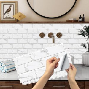 12-sheet white peel and stick wallpaper, subway tile 6''x12'' self adhesive wall tiles waterproof pvc stick on backsplash vinyl decorative tiles stickers for kitchen bathroom