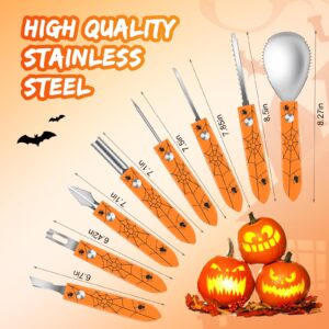 Zacsync Halloween Pumpkin Carving Kit, 10PCS Professional Pumpkin Carving Tools Set, Heavy Duty Stainless Steel Sculpting Tool for kids or adults, Pumpkin Carving Knife with plates for Halloween