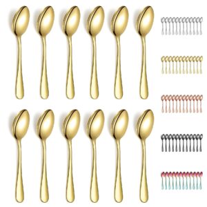 evanda 12 pieces gold teaspoons, gold titanium plating stainless steel 14cm tea spoon, cutlery for tea, coffee, cake, dessert, salad, dishwasher safe