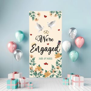 Kimini-Ki We're Engaged Door Cover, Engagement Door Banner, Engagement Party Sign, Bridal Shower Mr & Mrs Bride to Be Bachelorette Wedding Party Banner Decoration Supplies