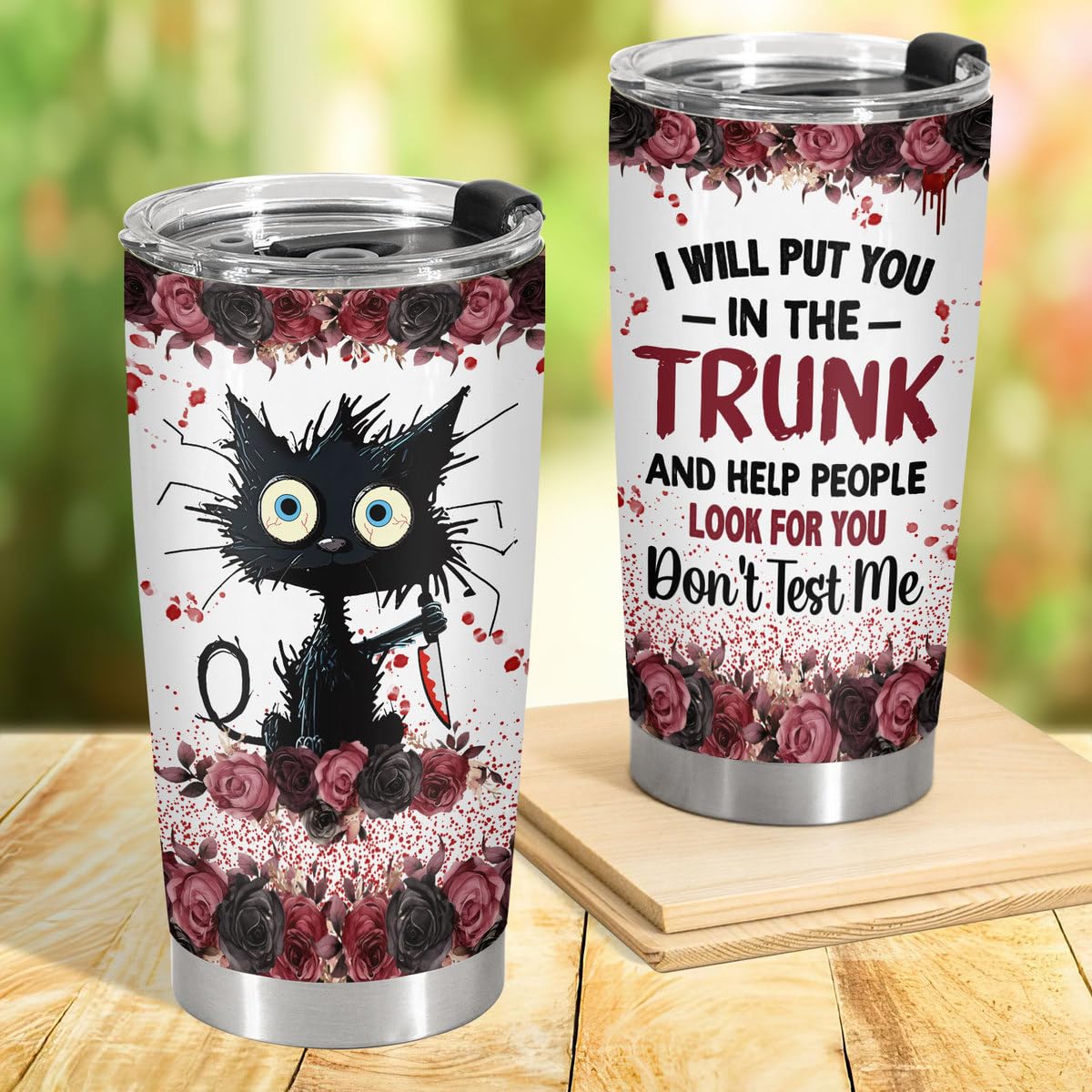 34HD Cat Gifts for Christmas, Crazy Cat Tumbler with Lid 20 oz Stainless Steel, I Will Put You Cat Mug, Horror Drinking Cup, Cat Gifts for Cat Lovers