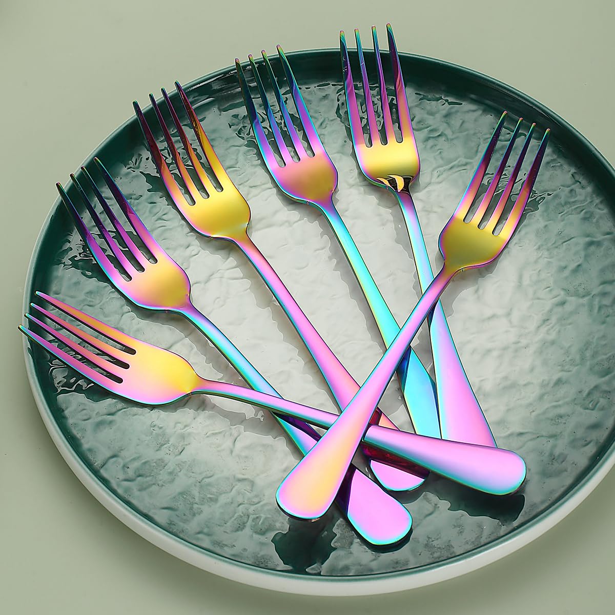 Evanda Rainbow Dinner Fork 12 Pieces, Rainbow Titanium Plating Stainless Steel 8.07inch Forks, Cake Forks, Table Forks,Dessert Forks, Easy To Clean, Dishwasher Safe