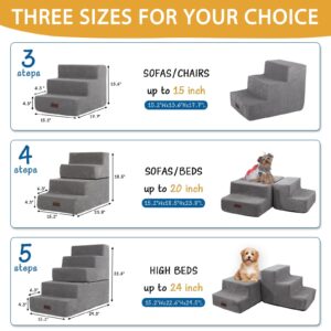 Dog Steps for Small Dog, 3-Step Dog Stairs for High Beds and Couch, Non-Slip Pet Stairs for Small Dogs and Cats,Dog Bed Stairs, Grey, 3/4/5 Steps