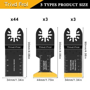 Trivd Frol 50PCS Oscillating Saw Blades, Professional Universal Titanium Multitool Blades for Wood Plastics Metal, Quick Release Multi Tool Blades Kits Fit Dewalt Ryobi Milwaukee Rockwell Fein