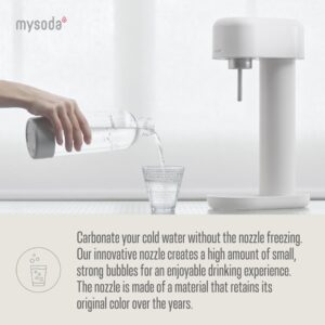 Mysoda Ruby 2 Sparkling Water Maker - Silent Carbonated Water Machine Made of Robust Long-Lasting Aluminium & 1L Water Bottle - Without CO2 Cylinder - Colour White