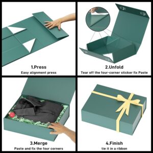 PSHVYM Gift Boxes with Lids, 11.5x7.8x3 In Forest Green Gift Box for Presents Magnetic Closure for T-Shirts, Gloves, Scarves, Books, Baby Clothes, Robes Clothing Gift Wrap, Contains Card, Ribbon