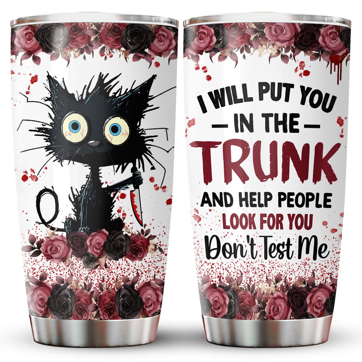 34HD Cat Gifts for Christmas, Crazy Cat Tumbler with Lid 20 oz Stainless Steel, I Will Put You Cat Mug, Horror Drinking Cup, Cat Gifts for Cat Lovers