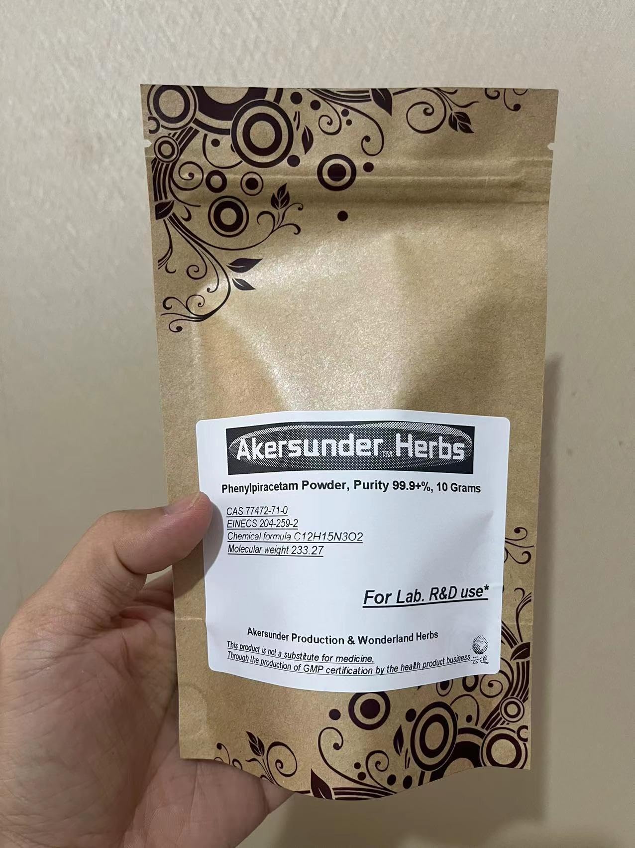 Akersunder Phenylpiracetam Powder, Purity 99.9+%, 10 Grams. Include 100mg Scoop