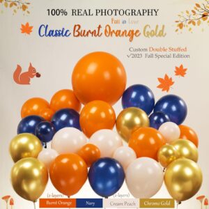 Fall Balloon Garland kit 140pcs double stuffed Burnt Orange Cream peach Gold Navy blue balloons for Autumn Boho Baby Shower Bridal Shower fall in love engagement party decorations