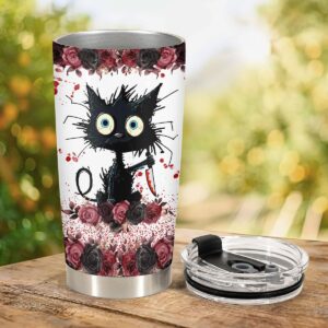 34HD Cat Gifts for Christmas, Crazy Cat Tumbler with Lid 20 oz Stainless Steel, I Will Put You Cat Mug, Horror Drinking Cup, Cat Gifts for Cat Lovers