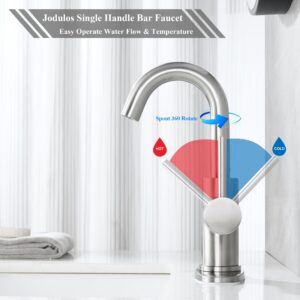 Bar Faucet Single Hole, Jodulos Brushed Nickel Stainless Steel Single Handle Bar Sink Faucet with Deck Plate and Supply Lines, Mini Bar Prep Sink Faucet 1 Hole, Satin Nickel Vanity Faucet JU1100-BN