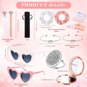 Tioncy 56 Pcs Bridesmaids Proposal Gifts Including Wedding Bridesmaid Tumblers with Lids and Straw Pen Bags Sunglasses Hair Scrunchies Mirrors Knotted Bracelet Claw Clips PVC Bags Ribbons for Party