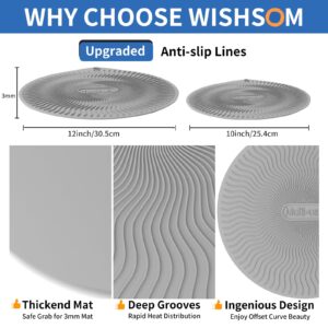 WISHSOM Multi-use Microwave Mat, Trivets for Hot Dishes, Food Grade Silicone Hot Pads for Kitchen, BPA Free, 2PCS, 12+10 Inch, Hot Pads for Kitchen Pot Holders Placement, Heat Resistance,Gray