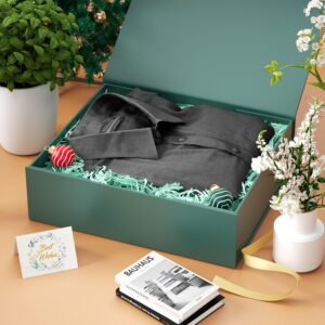 PSHVYM Gift Boxes with Lids, 11.5x7.8x3 In Forest Green Gift Box for Presents Magnetic Closure for T-Shirts, Gloves, Scarves, Books, Baby Clothes, Robes Clothing Gift Wrap, Contains Card, Ribbon