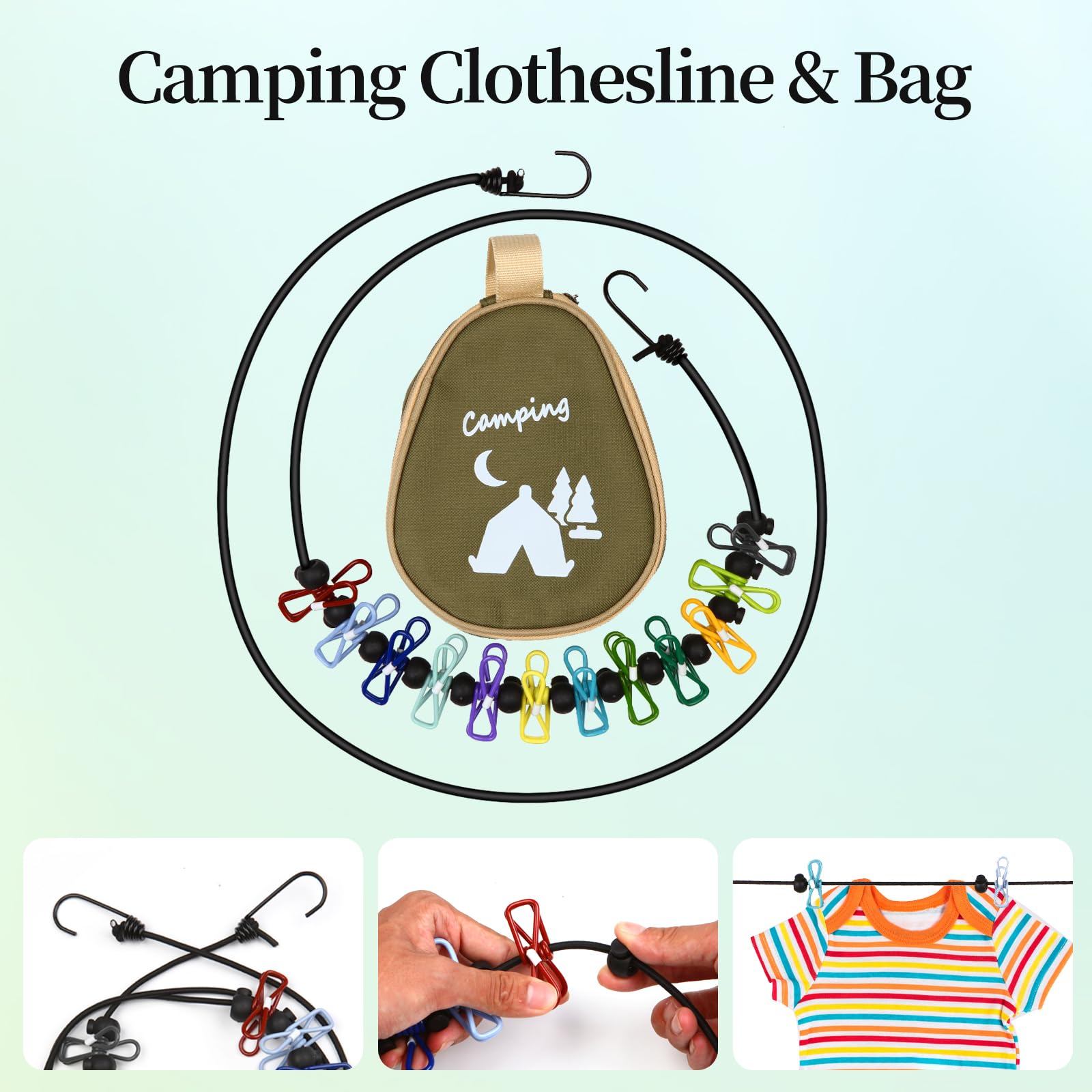 Amikocrsi Travel/Portable Clothesline, Camping Essentials/Accessories/Gear must haves/Clothesline, Cruise Ship Essentials/must haves, Camper must haves/Essentials, Rv Accessories