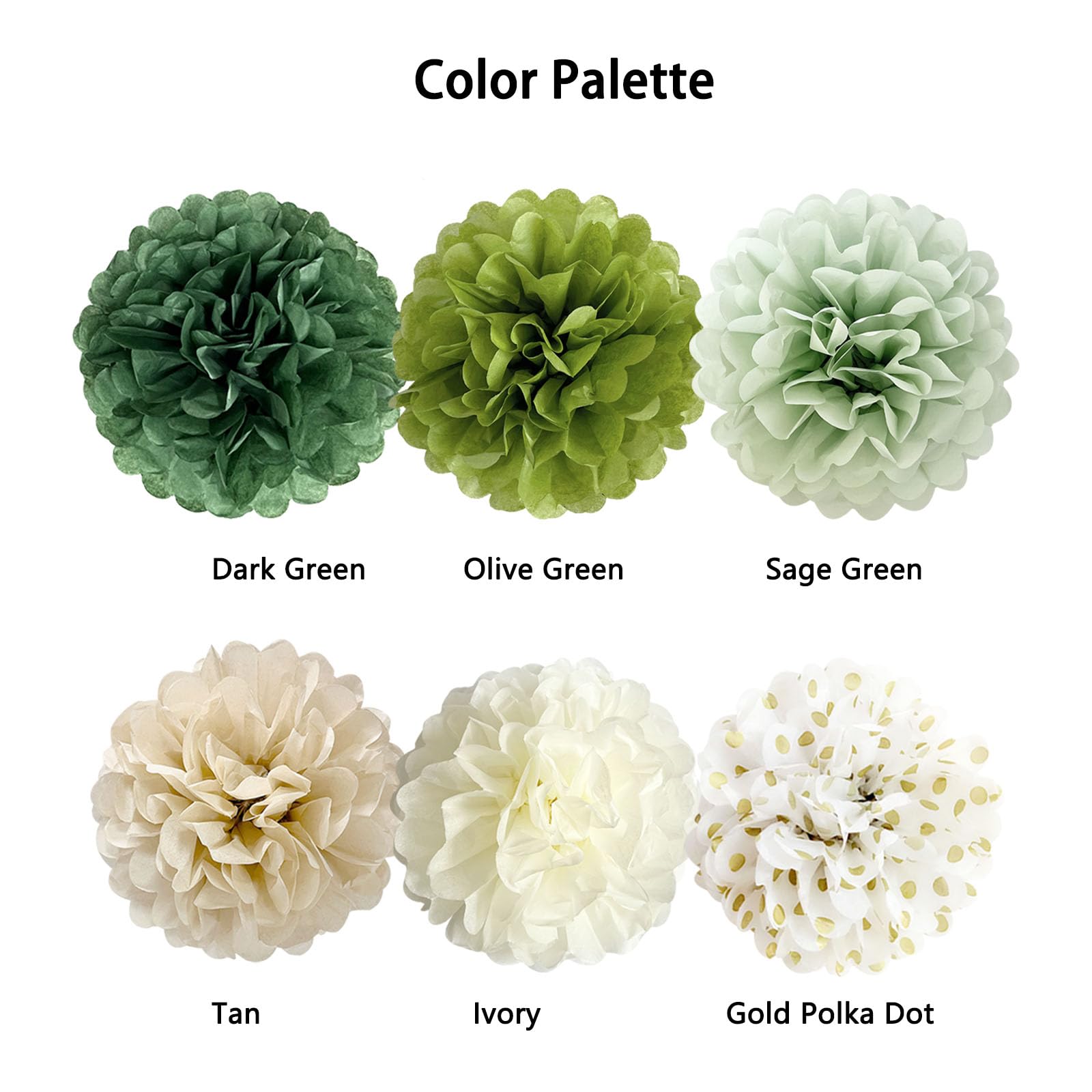 ANSOMO Sage Green Tissue Paper Pom Poms 20 Pcs Wedding Party Decorations Ivory Tan Boho Flowers Birthday Baby Shower Wild Safari Jungle Botanical Greenery 14 12 10 6 Inch Wall Hanging Décor Supplies