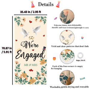 Kimini-Ki We're Engaged Door Cover, Engagement Door Banner, Engagement Party Sign, Bridal Shower Mr & Mrs Bride to Be Bachelorette Wedding Party Banner Decoration Supplies