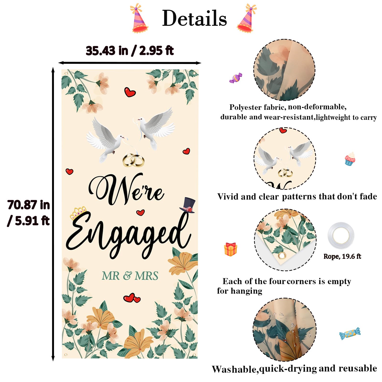 Kimini-Ki We're Engaged Door Cover, Engagement Door Banner, Engagement Party Sign, Bridal Shower Mr & Mrs Bride to Be Bachelorette Wedding Party Banner Decoration Supplies