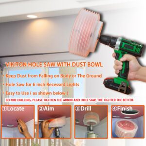 VIKITON 6.25 Hole Saw for Recessed Lights Can Lights, 6-1/4 Hole Saw Dust Bowl for Recessed Lighting 6 Inch, 6-1/4 Inch Hole Saw Dust Catcher with Bi-Metal Wood Metal Drywall Hole Saw Cutter