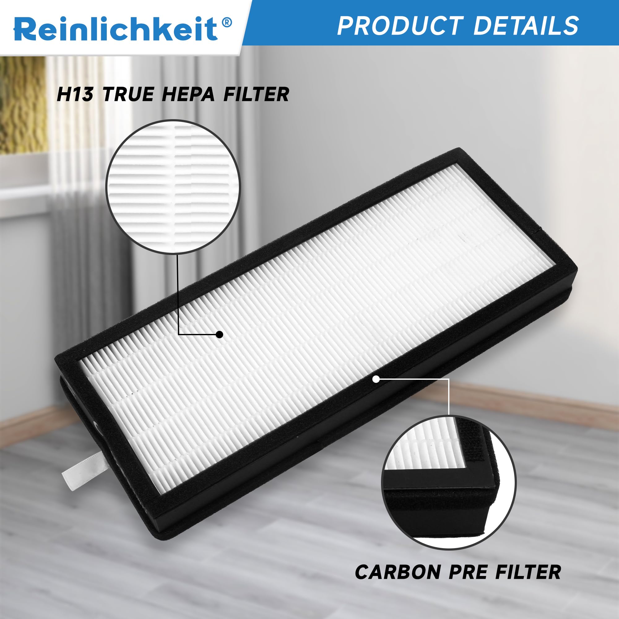 Reinlichkeit True HEPA filter compatible with VEVA 8000 Elite Pro Series Air Purifier，4 True HEPA Filters & 4 Premium Carbon Pre Filters