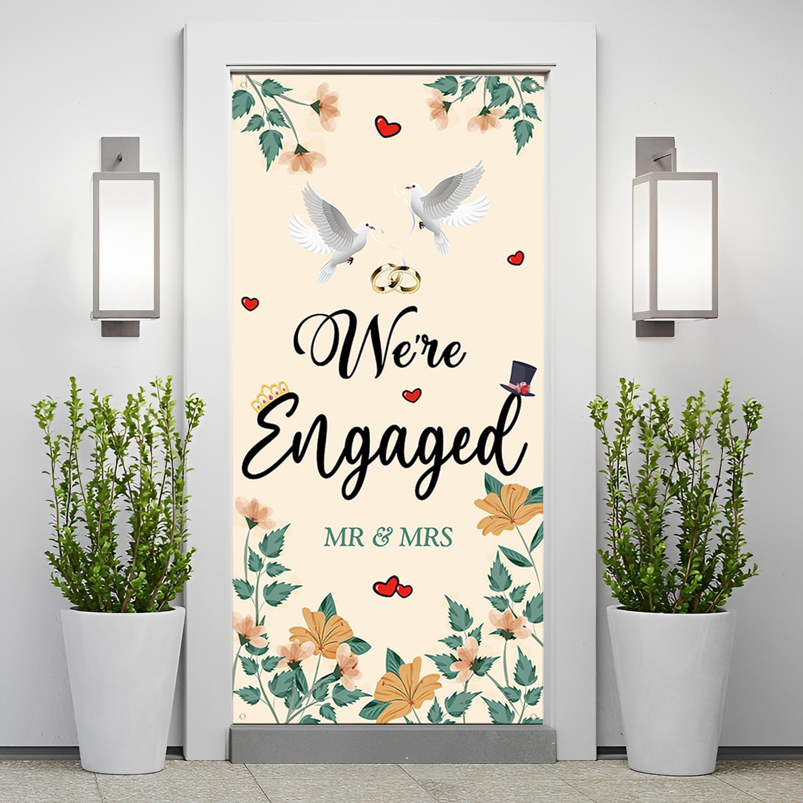 Kimini-Ki We're Engaged Door Cover, Engagement Door Banner, Engagement Party Sign, Bridal Shower Mr & Mrs Bride to Be Bachelorette Wedding Party Banner Decoration Supplies