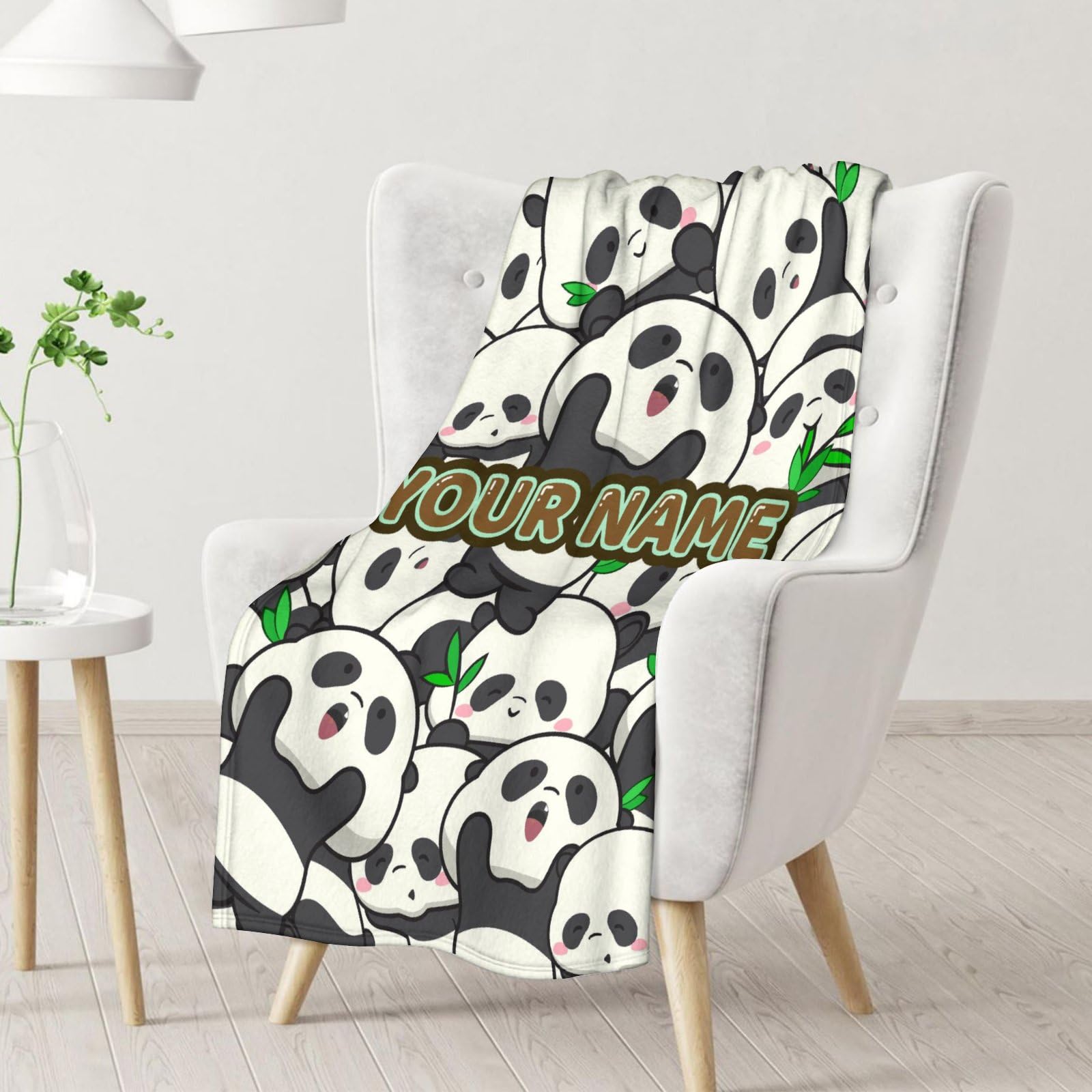 Custom Panda Blanket Gift - 60x80 Inches Cute Blankets for Women & Adults - White Soft Fuzzy Throw for Bed, Couch & Living Room