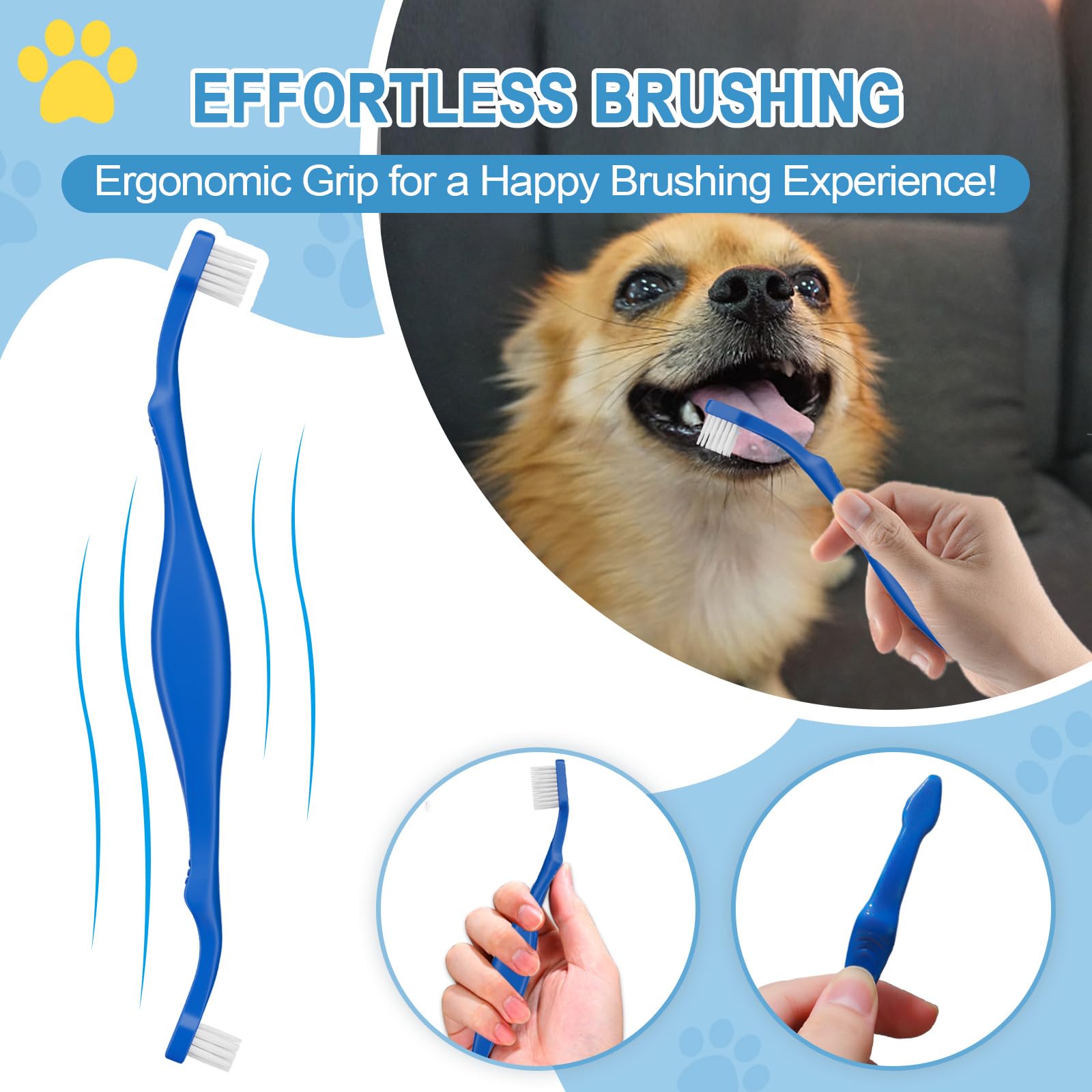 VVHOMIFE Comfort Grip Canine Toothbrush for Small Dogs - Ergonomically Designed for Easy Dental Care of Small Dogs and Cats Canine Teeth Cleaning - S