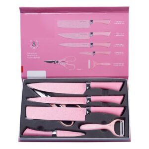 heepdd 6 piece kitchen knife set, non stick coated chef knives set stainless steel colorful knifes for cutting slicing dicing chopping ()