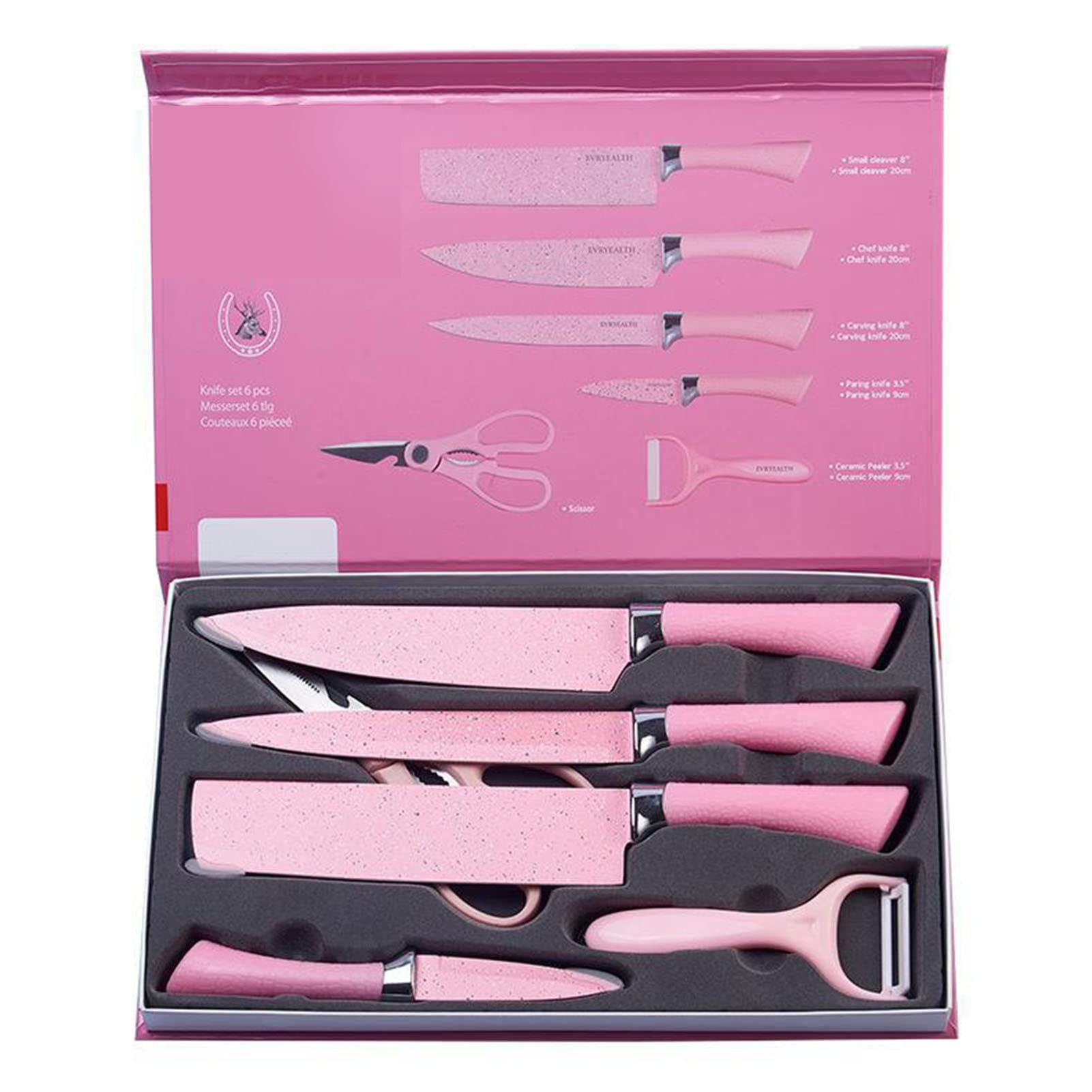 HEEPDD 6 Piece Kitchen Knife Set, Non Stick Coated Chef Knives Set Stainless Steel Colorful Knifes for Cutting Slicing Dicing Chopping ()