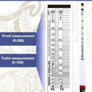 Hydrometer Alcohol Meter Kit, Hydrometer Alcohol 0-200 Proof and Tralle, Alcohol Tester for Liquor, Alcohol Hydrometer for Moonshine, Liquor, Spirits, Proofing, Distilling, with Hydrometer Test Jar