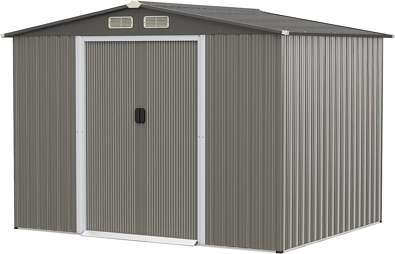 Goplus 8.5’ x 6.8’ x 6’ Outdoor Storage Shed, Weather-Resistant Utility Storage House w/Foundation, 4 Air Vents, Double Doors & Ramp, Galvanized Steel Tool Shed for Garden, Lawn, Patio, Yard