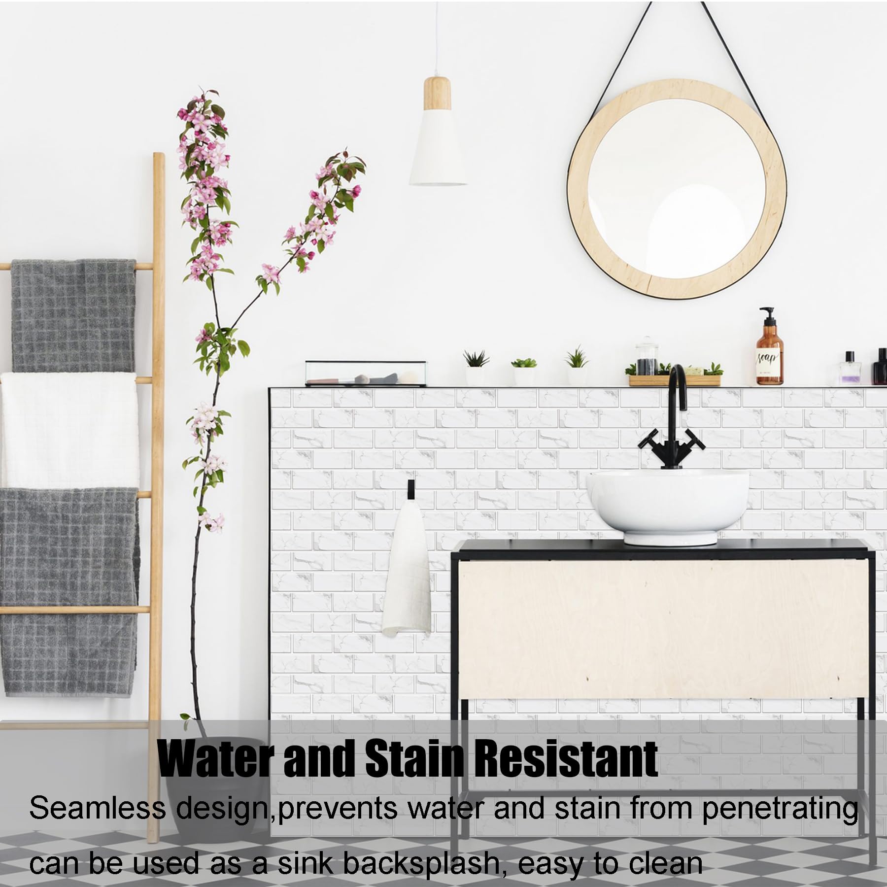 12-Sheet White Peel and Stick Wallpaper, Subway Tile 6''x12'' Self Adhesive Wall Tiles Waterproof PVC Stick on Backsplash Vinyl Decorative Tiles Stickers for Kitchen Bathroom