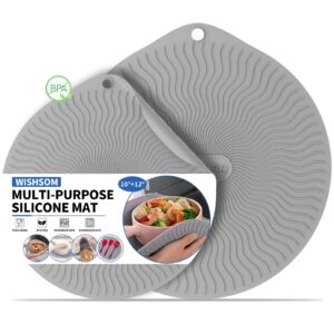 wishsom multi-use microwave mat, trivets for hot dishes, food grade silicone hot pads for kitchen, bpa free, 2pcs, 12+10 inch, hot pads for kitchen pot holders placement, heat resistance,gray